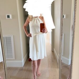 Theory Cream Halter Tie-Waist knee dress